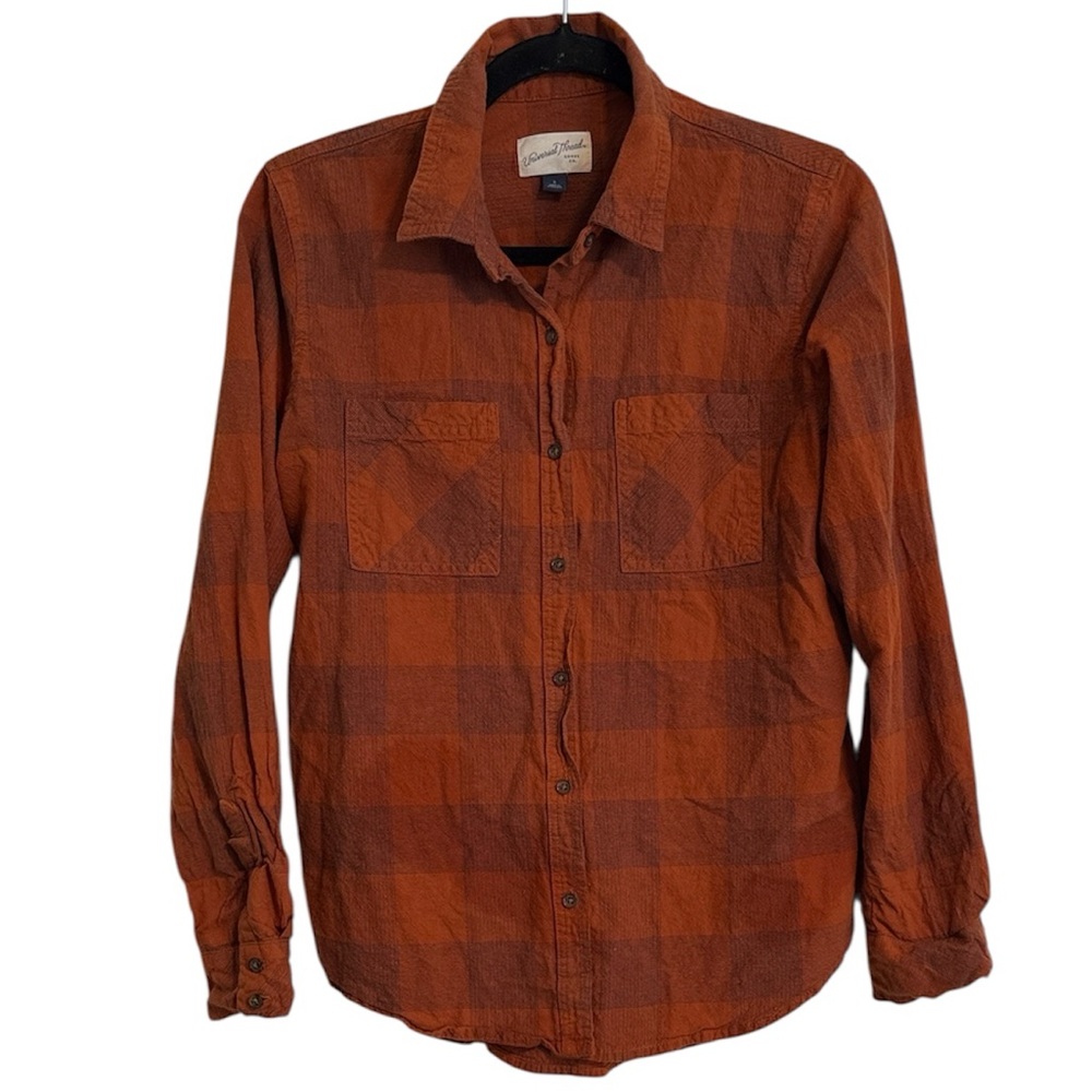 🖤 Universal Thread Orange and Black Checkered 100% Cotton Button Down